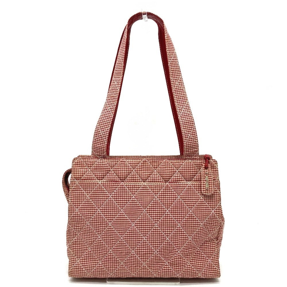CHANEL CC Coco Mark Matelasse Gingham Check Tote Bag, Canvas Shoulder Bag, Women's, Red and White