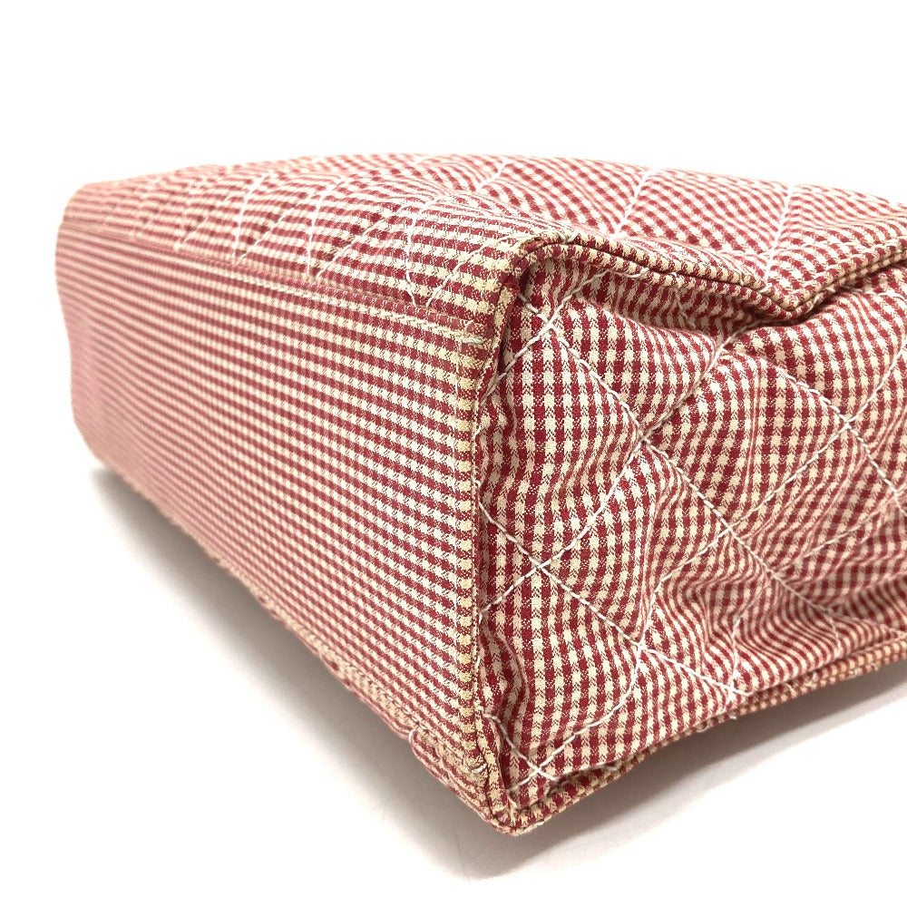 CHANEL CC Coco Mark Matelasse Gingham Check Tote Bag, Canvas Shoulder Bag, Women's, Red and White