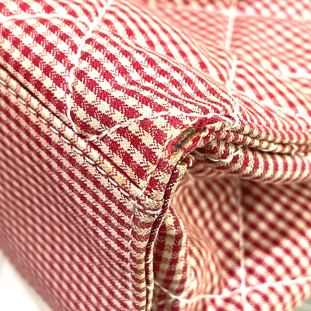 CHANEL CC Coco Mark Matelasse Gingham Check Tote Bag, Canvas Shoulder Bag, Women's, Red and White