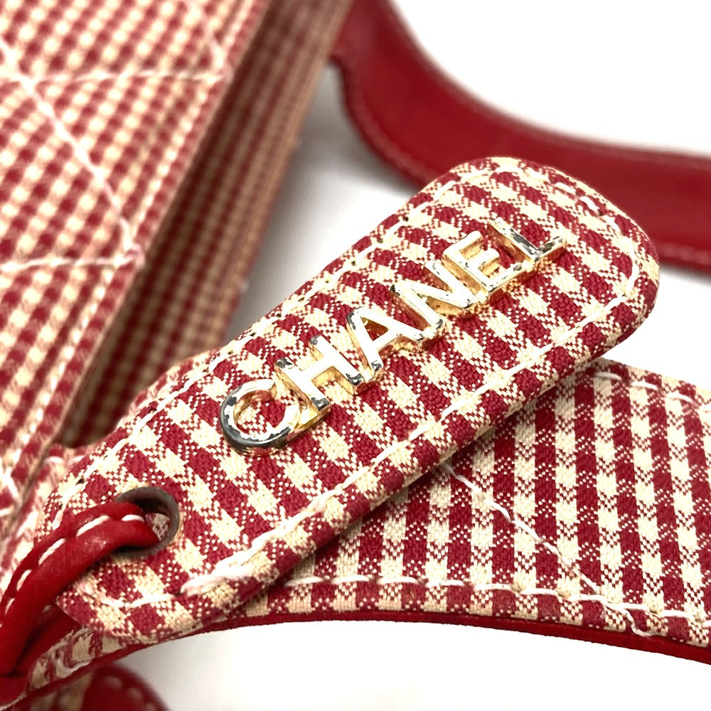 CHANEL CC Coco Mark Matelasse Gingham Check Tote Bag, Canvas Shoulder Bag, Women's, Red and White