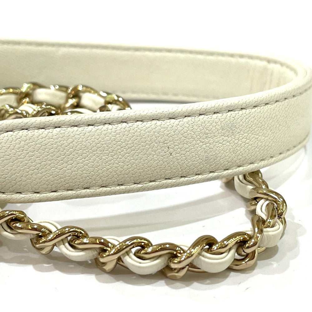 CHANEL CC Coco Mark Flap Pochette Bag Chain Shoulder Bag Leather Women's White x Red
