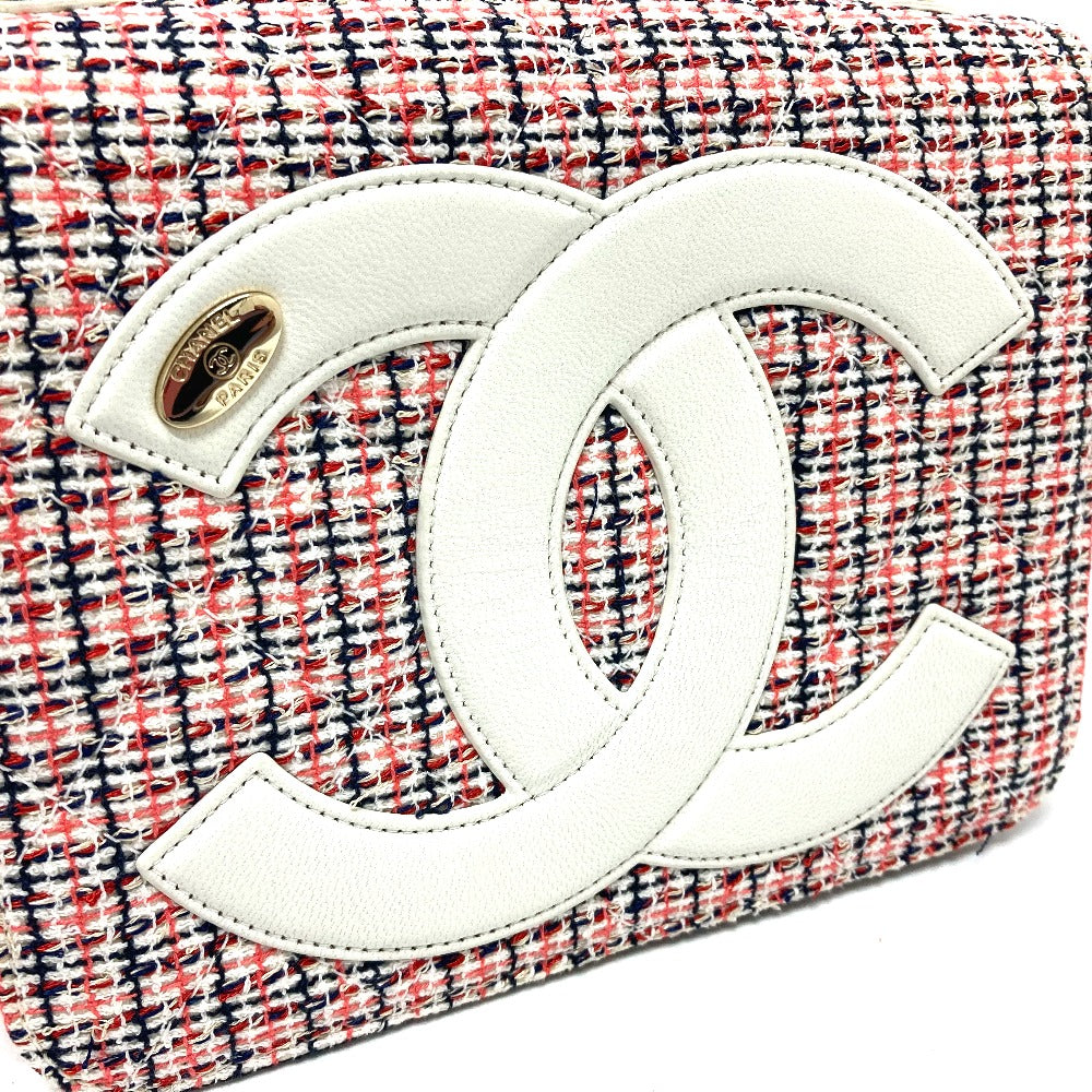 CHANEL CC Coco Mark Flap Pochette Bag Chain Shoulder Bag Leather Women's White x Red