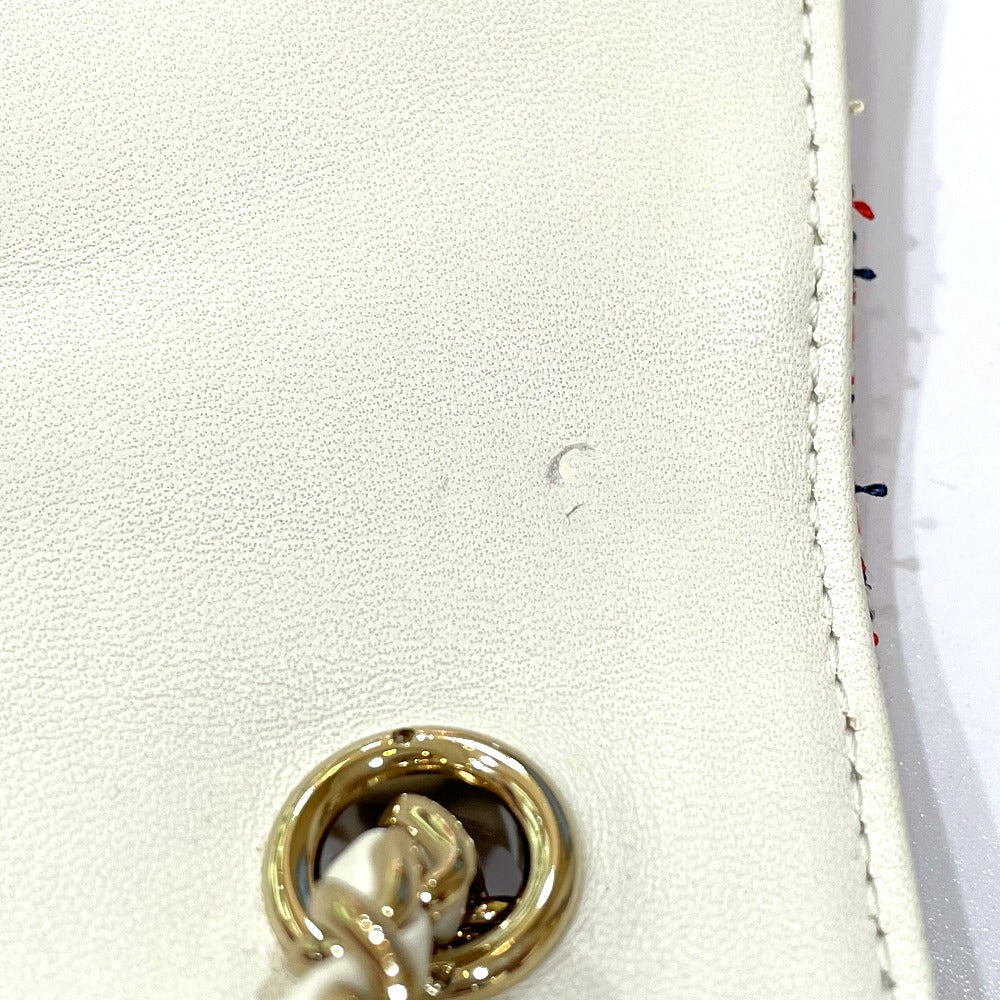 CHANEL CC Coco Mark Flap Pochette Bag Chain Shoulder Bag Leather Women's White x Red