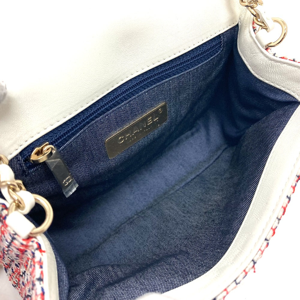 CHANEL CC Coco Mark Flap Pochette Bag Chain Shoulder Bag Leather Women's White x Red