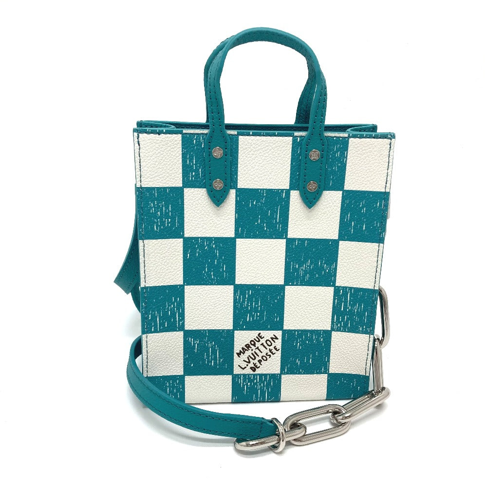 LOUIS VUITTON N60495 Damier Checkerboard Sac Plat XS Bag, 2-Way Handbag/Vertical Shoulder Bag, Leather, Women's, Turquoise Blue