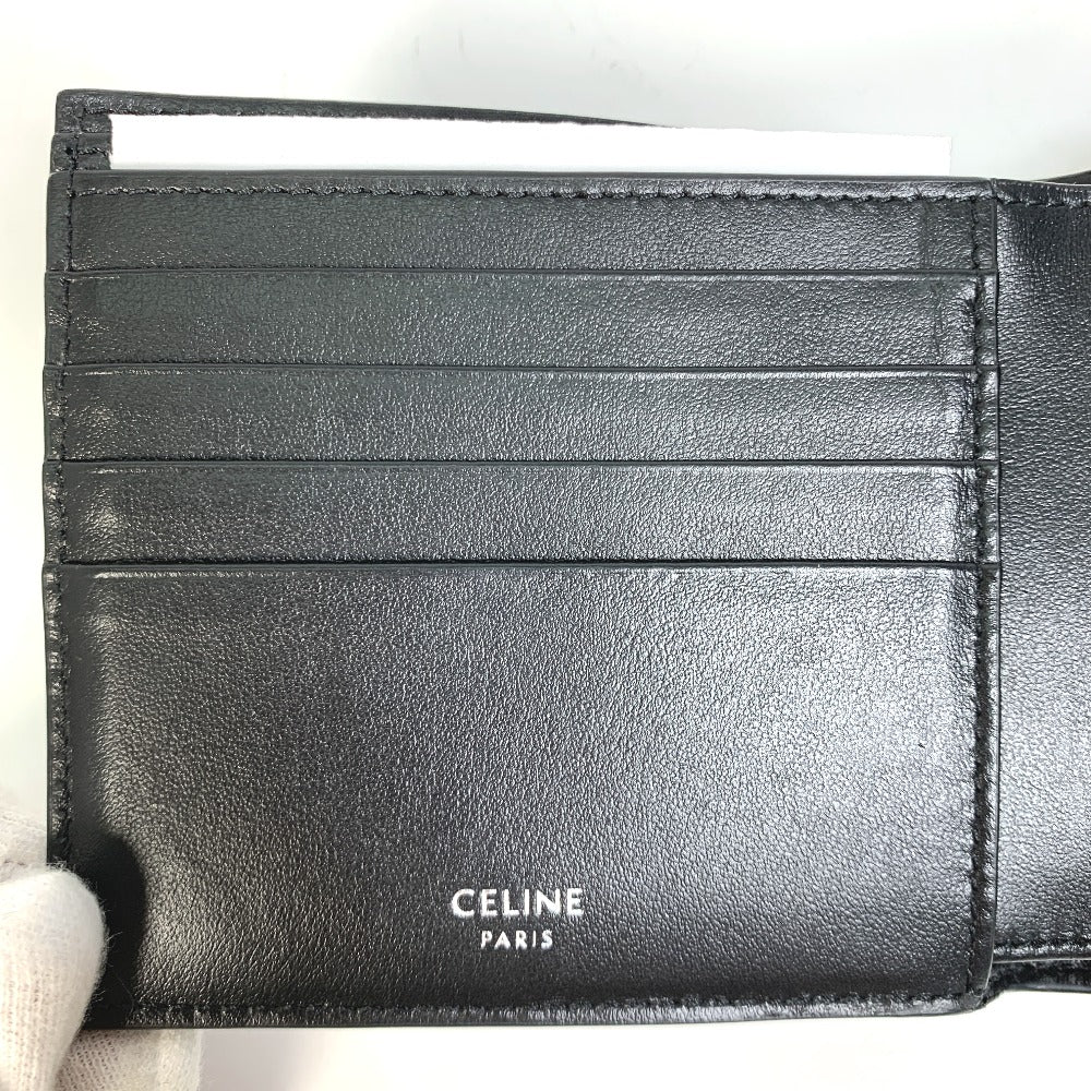 CELINE 10C873DME Logo Bifold Wallet, Unisex, Black Leather