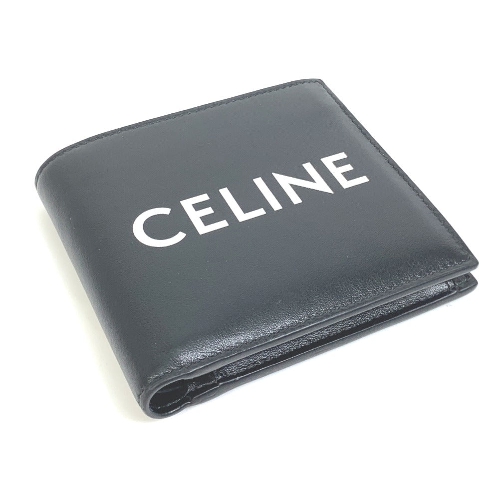 CELINE 10C873DME Logo Bifold Wallet, Unisex, Black Leather