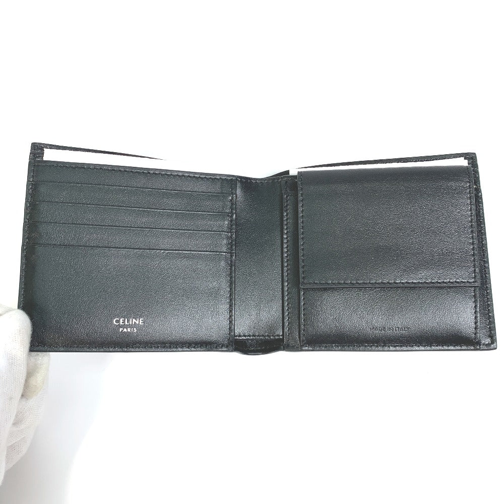 CELINE 10C873DME Logo Bifold Wallet, Unisex, Black Leather