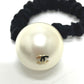 CHANEL CC Coco Mark Scrunchie F22V Hair Tie, Faux Pearl, Women's, Black x White