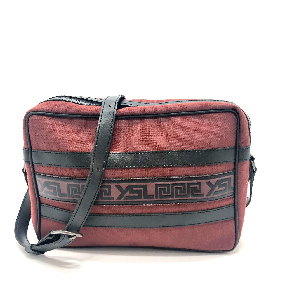 YVES SAINT LAURENT Logo Shoulder Bag/Square Canvas/Leather Unisex Red