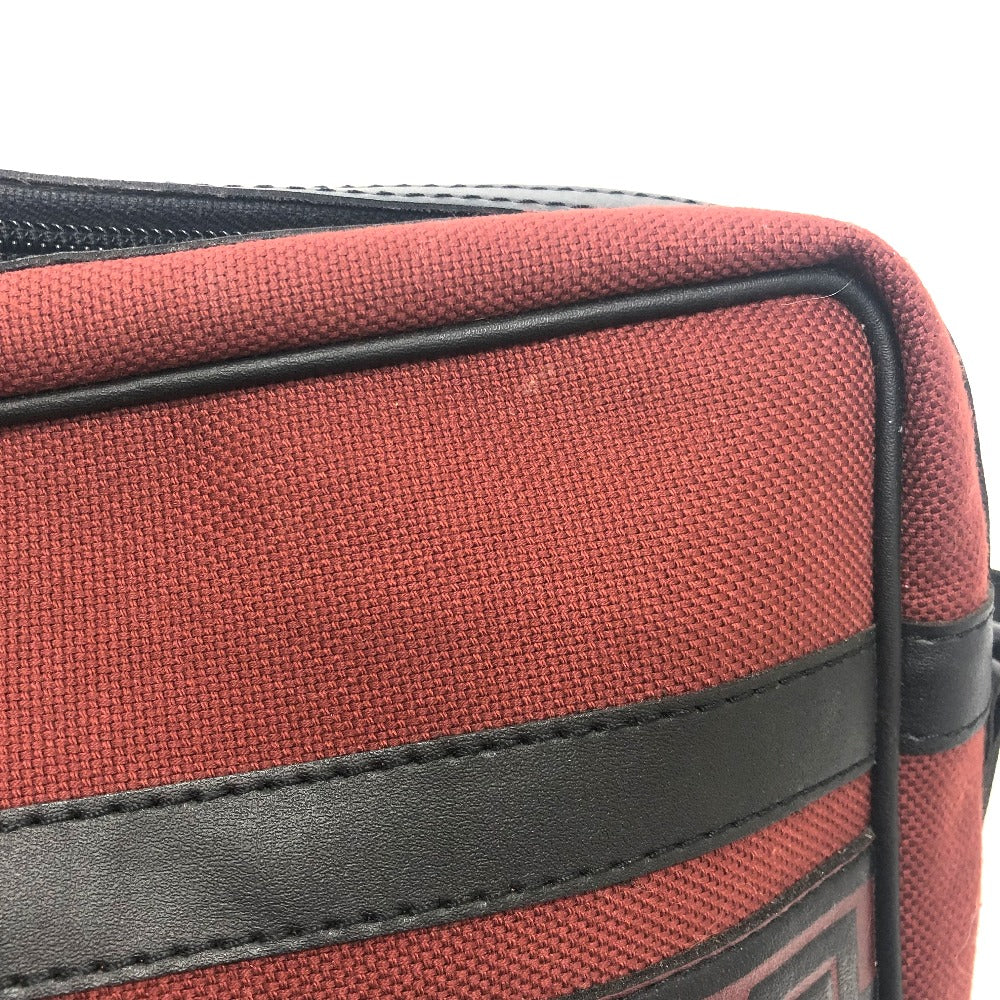 YVES SAINT LAURENT Logo Shoulder Bag/Square Canvas/Leather Unisex Red