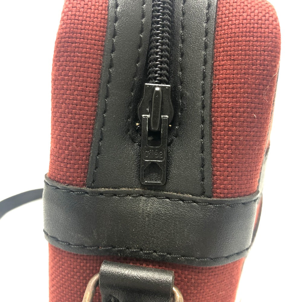 YVES SAINT LAURENT Logo Shoulder Bag/Square Canvas/Leather Unisex Red