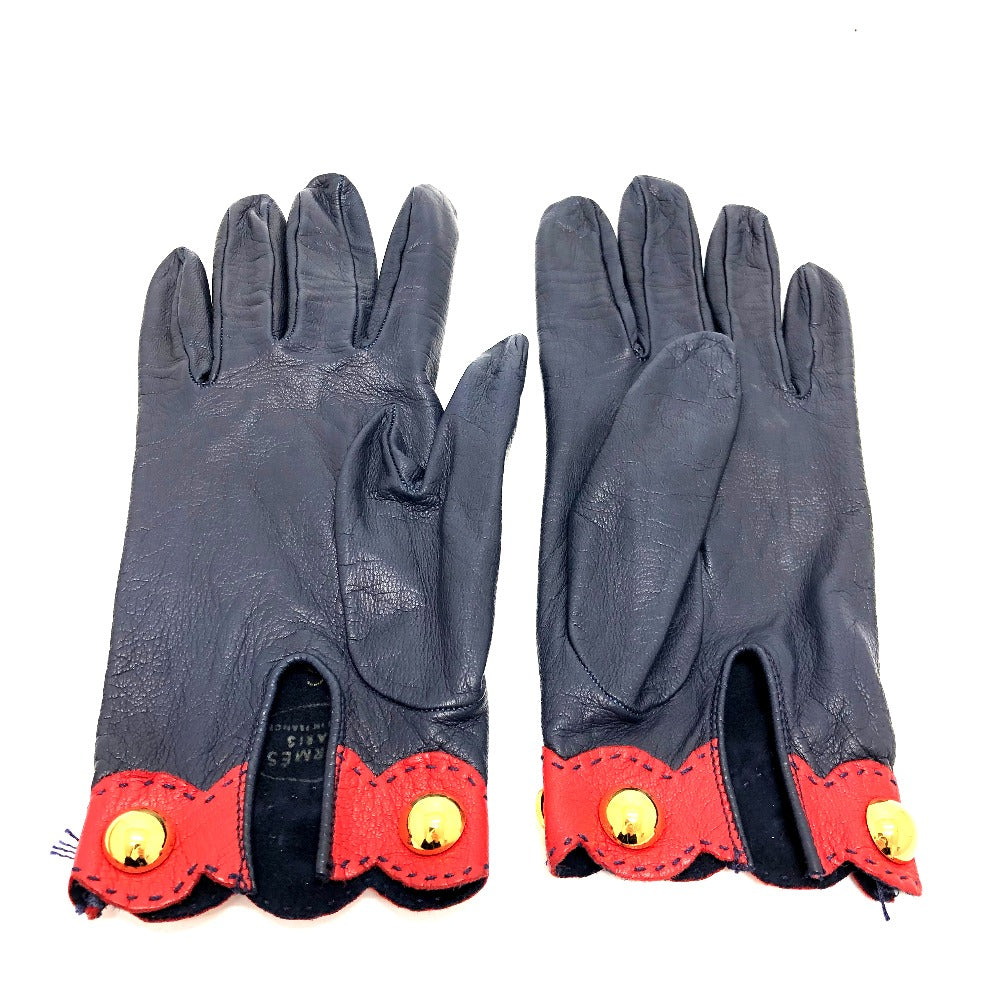 HERMES Fashion Accessories Apparel Gloves Leather Women's Navy/Red