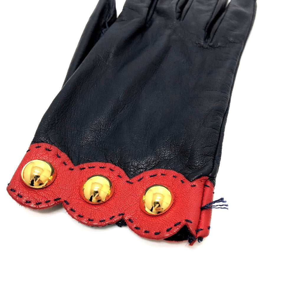 HERMES Fashion Accessories Apparel Gloves Leather Women's Navy/Red