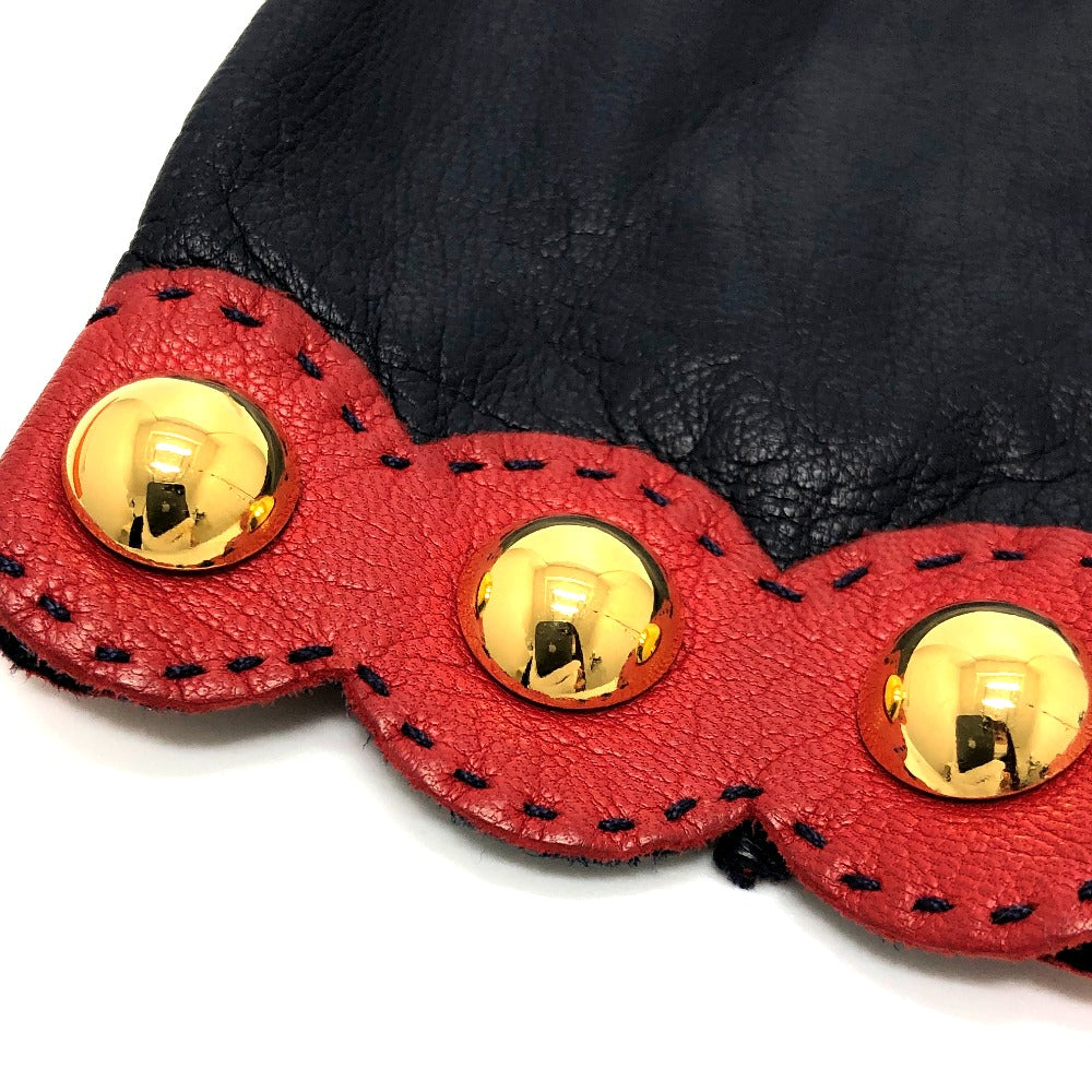 HERMES Fashion Accessories Apparel Gloves Leather Women's Navy/Red