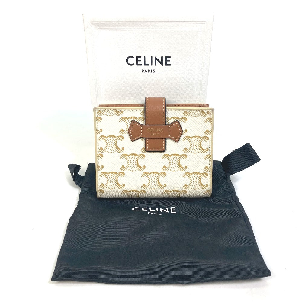 CELINE Macadam Triomphe Wallet, Bifold PVC/Leather, Women's, White/Brown