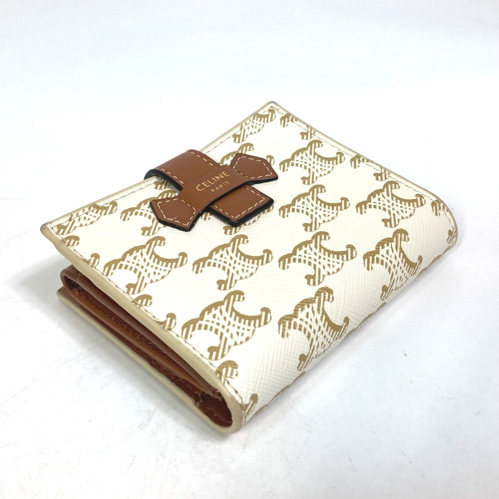 CELINE Macadam Triomphe Wallet, Bifold PVC/Leather, Women's, White/Brown
