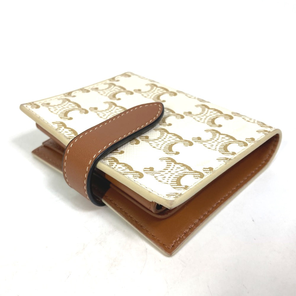 CELINE Macadam Triomphe Wallet, Bifold PVC/Leather, Women's, White/Brown