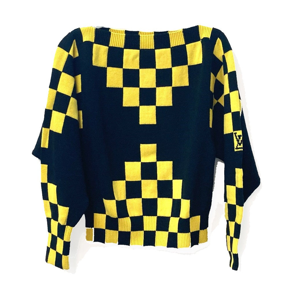 LOUIS VUITTON アパレル チェッカー ボード ニット 長袖 セーター ウール レディース イエロー×ブラック