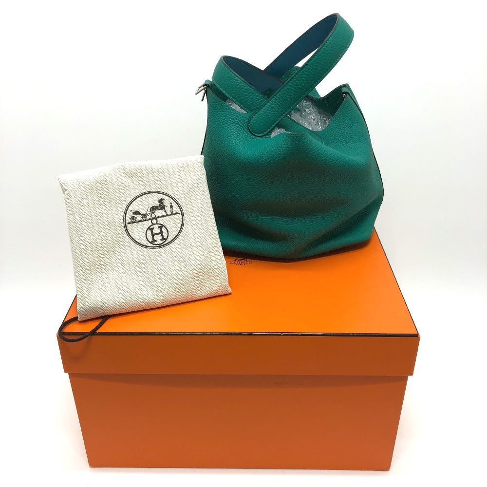 HERMES Picotin Lock Eclat MM 22 Handbag in Taurillon Clemence Leather, Women's, Vert Veron, Green