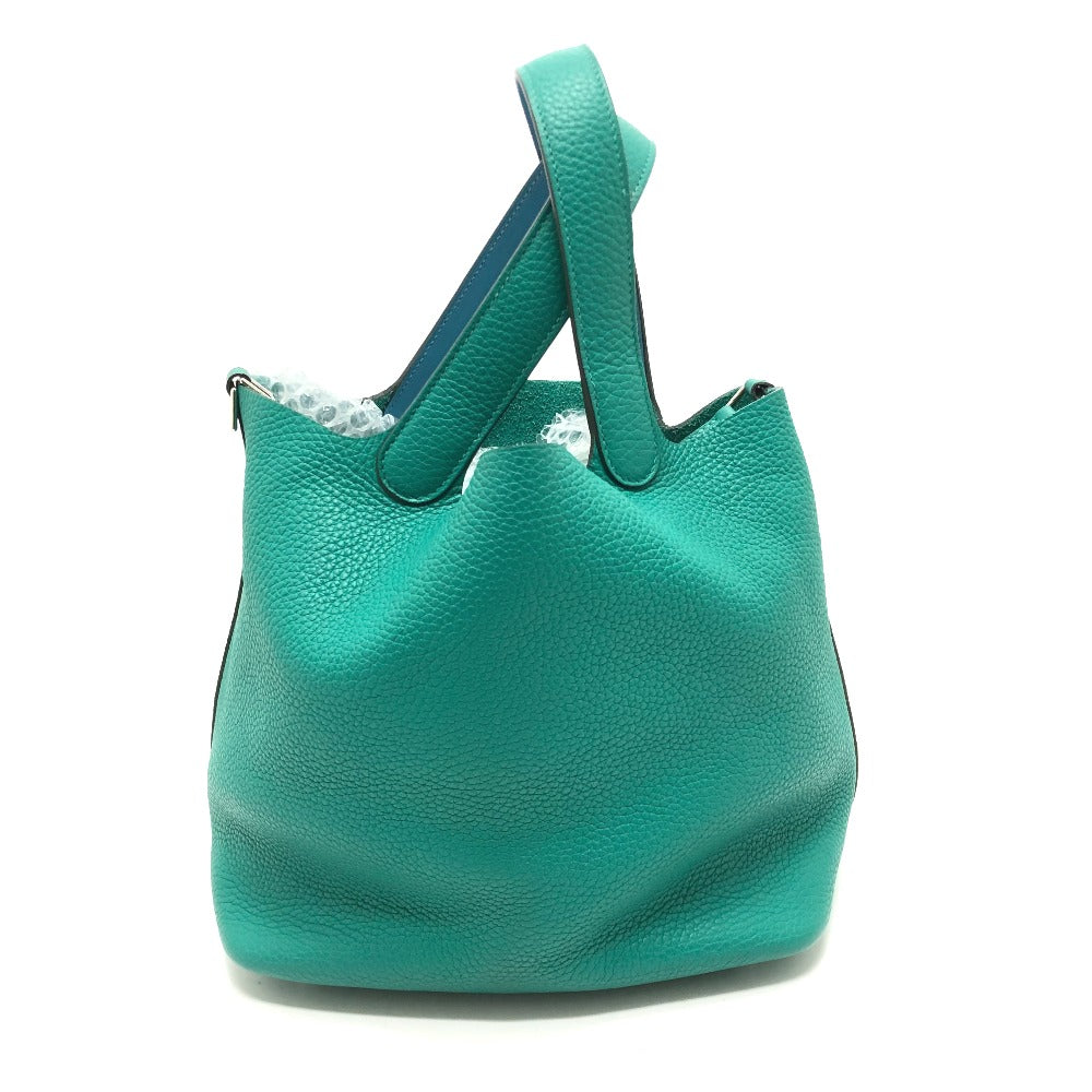 HERMES Picotin Lock Eclat MM 22 Handbag in Taurillon Clemence Leather, Women's, Vert Veron, Green