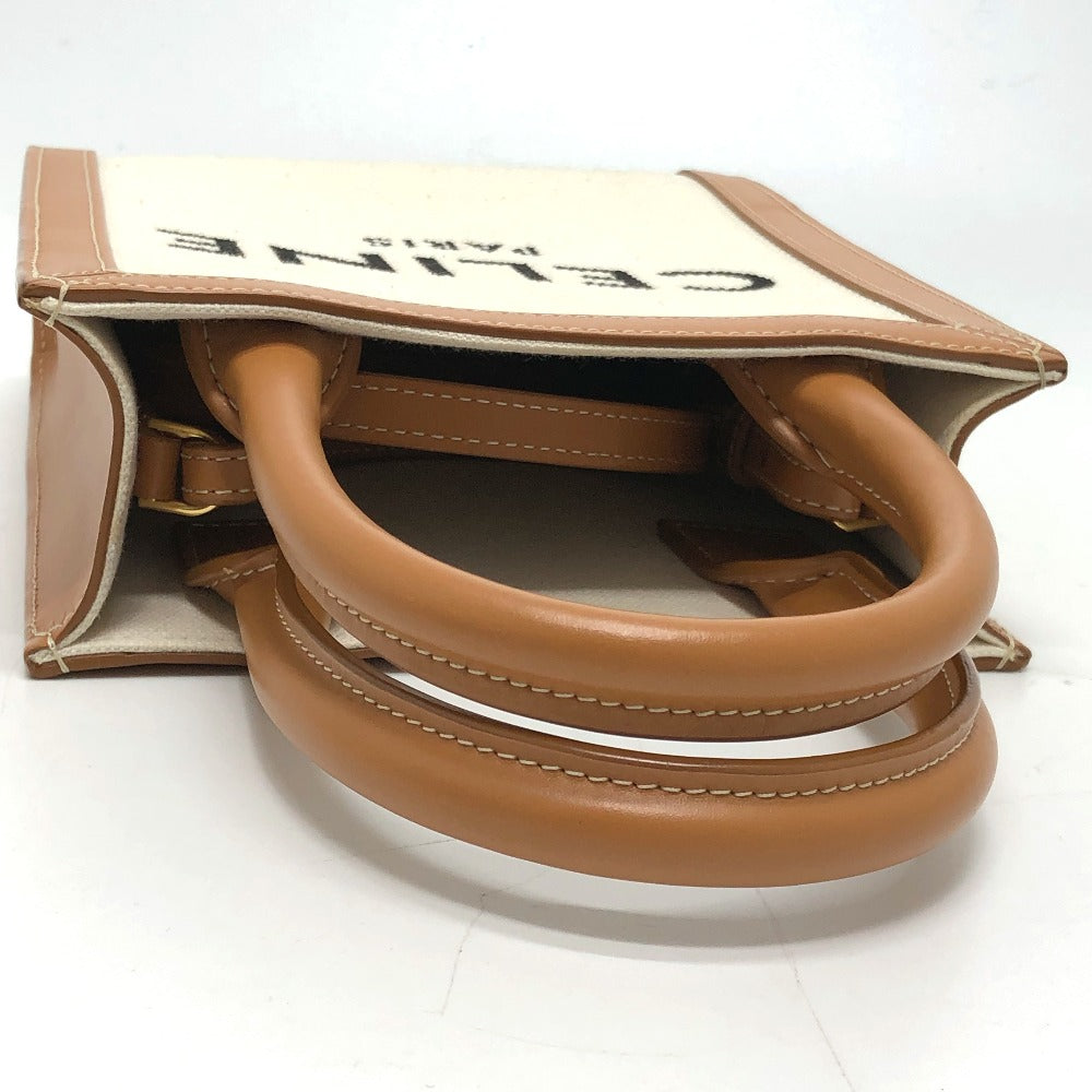 CELINE ロゴ バーティカルカバ ミニ カバン 2WAY ショルダーバッグ キャンバス/レザー レディース ベージュ