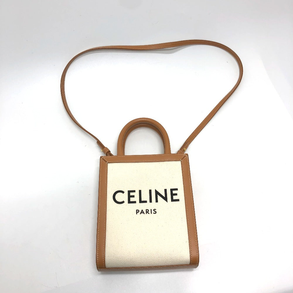 CELINE ロゴ バーティカルカバ ミニ カバン 2WAY ショルダーバッグ キャンバス/レザー レディース ベージュ