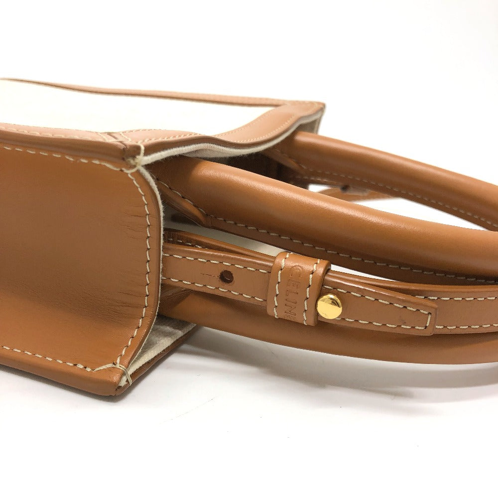 CELINE ロゴ バーティカルカバ ミニ カバン 2WAY ショルダーバッグ キャンバス/レザー レディース ベージュ