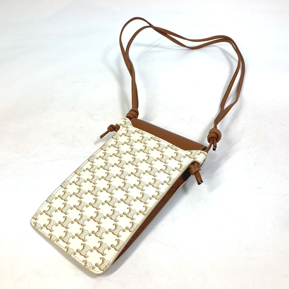 CELINE 10G332CQD Triomphe Phone Case, Mobile Pouch, Shoulder Bag, Smartphone Case, PVC/Nylon, Women's, Beige
