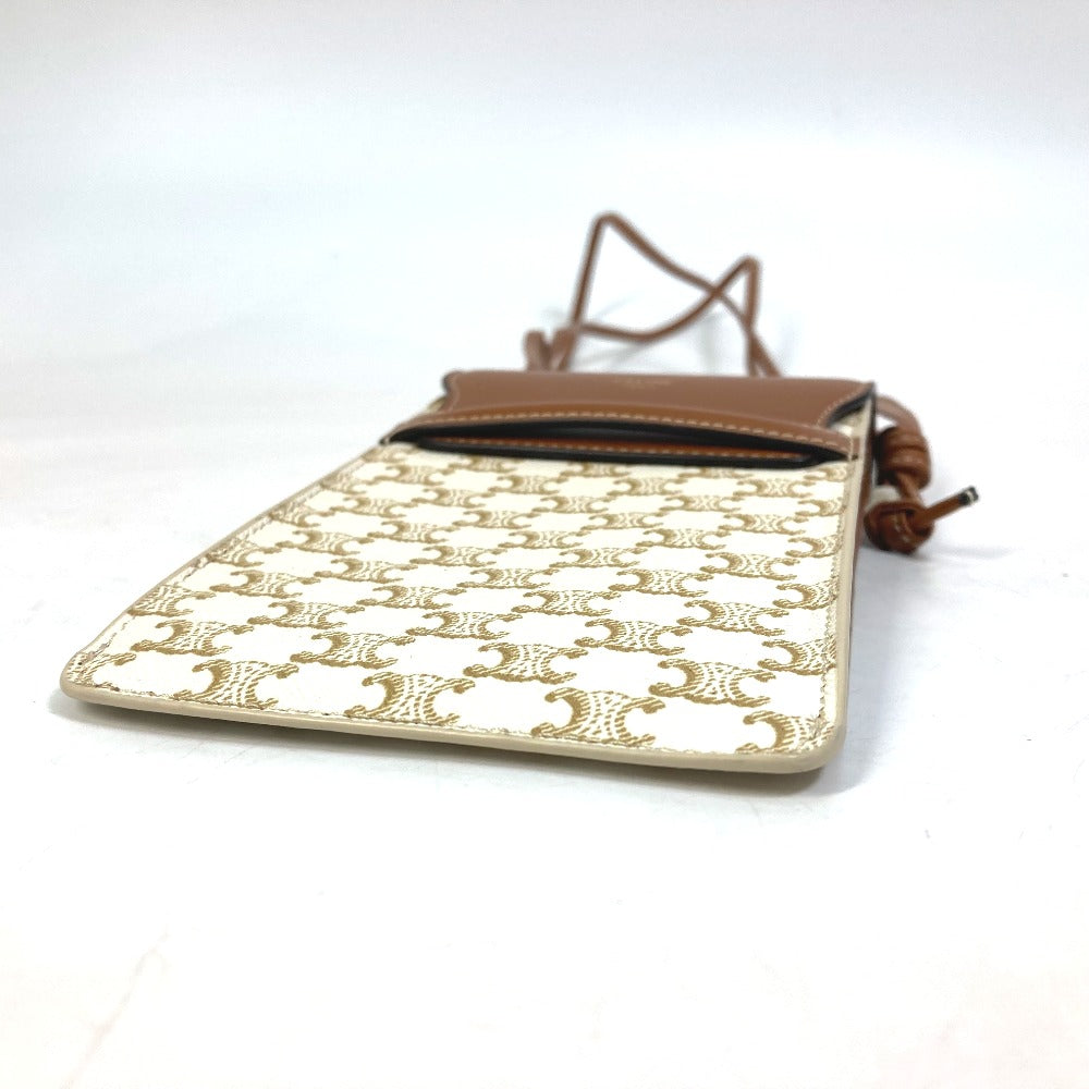CELINE 10G332CQD Triomphe Phone Case, Mobile Pouch, Shoulder Bag, Smartphone Case, PVC/Nylon, Women's, Beige