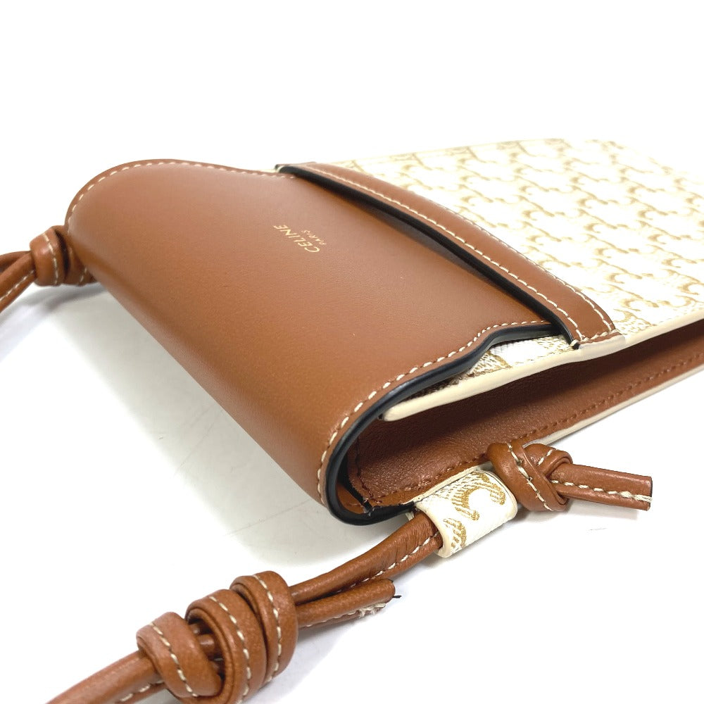 CELINE 10G332CQD Triomphe Phone Case, Mobile Pouch, Shoulder Bag, Smartphone Case, PVC/Nylon, Women's, Beige