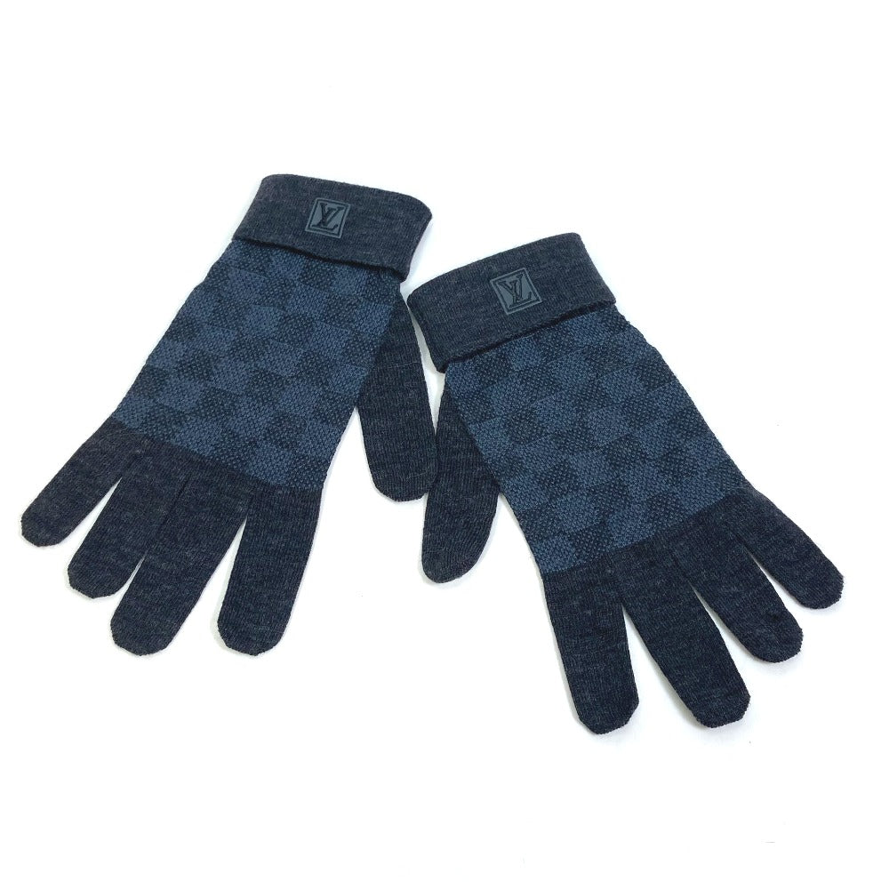 LOUIS VUITTON M70008 Damier Graphite Damier Gon Petit Knit Wool Gloves for Men, Gray