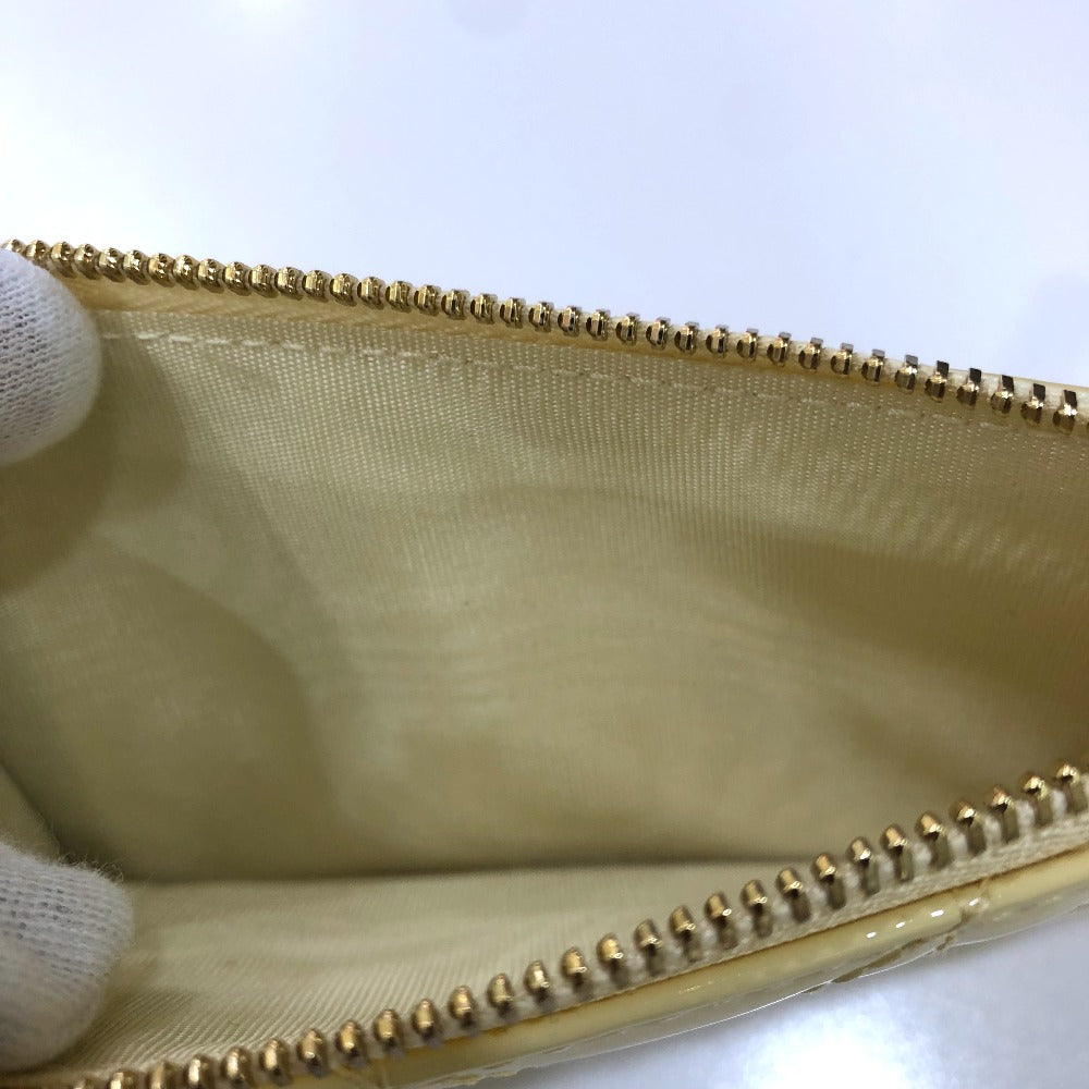 Dior Cannage Card Case, Business Card Holder, Patent Leather Coin Case, Enamel, Women's, Beige