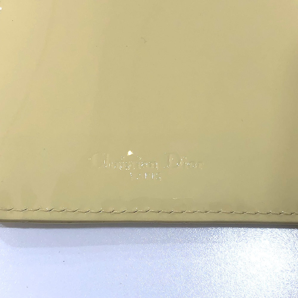 Dior Cannage Card Case, Business Card Holder, Patent Leather Coin Case, Enamel, Women's, Beige