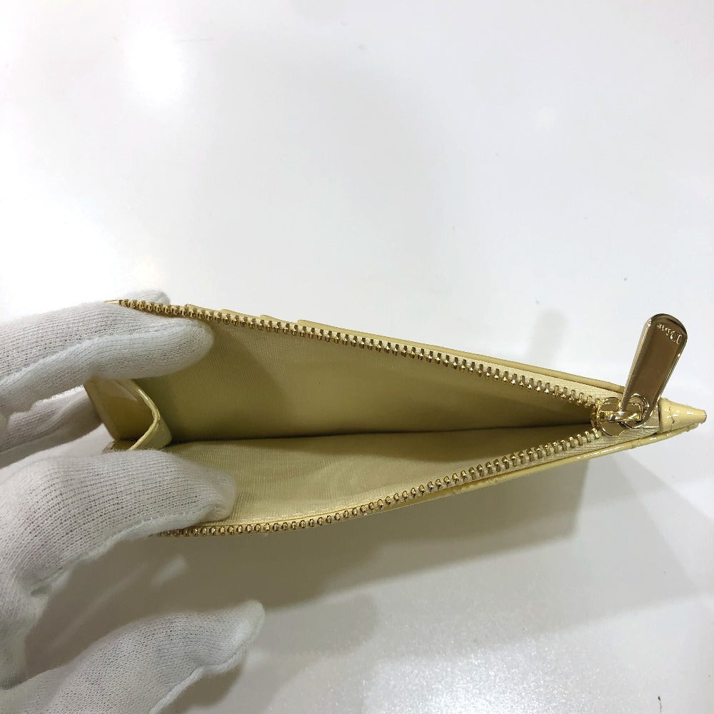 Dior Cannage Card Case, Business Card Holder, Patent Leather Coin Case, Enamel, Women's, Beige