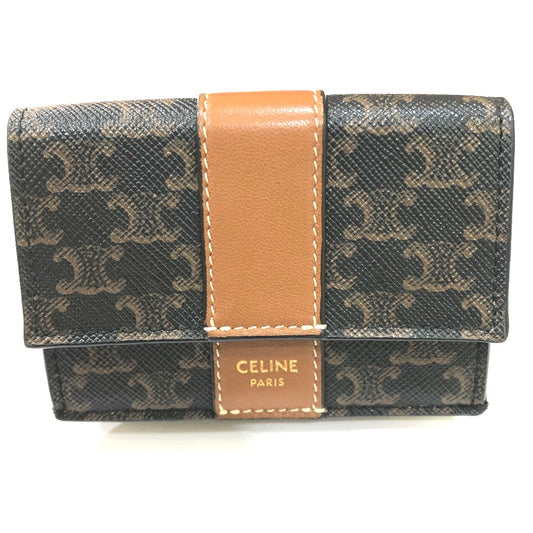 CELINE トリオンフ スモール トリフォールド コンパクトウォレット 3つ折り財布 PVC/レザー レディース ブラウン