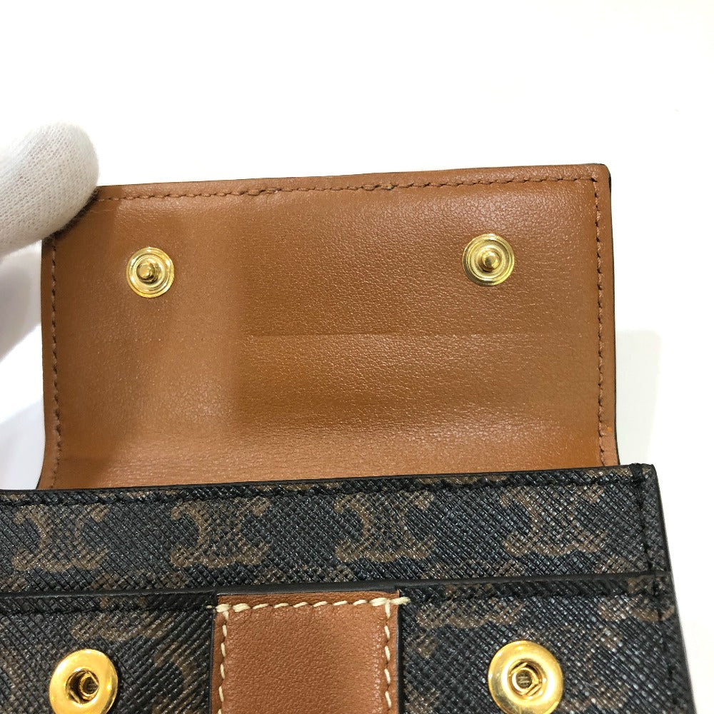CELINE Triomphe Small Trifold Compact Wallet, PVC/Leather, Women's, Brown