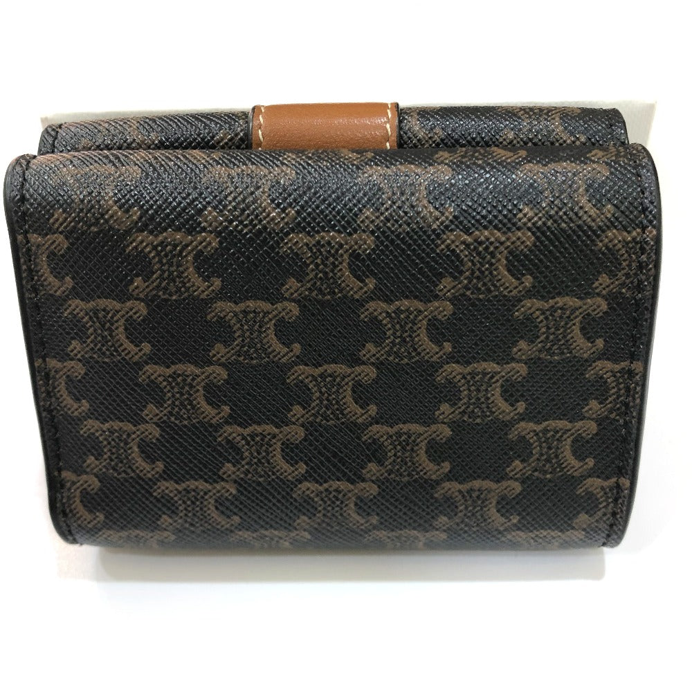 CELINE Triomphe Small Trifold Compact Wallet, PVC/Leather, Women's, Brown