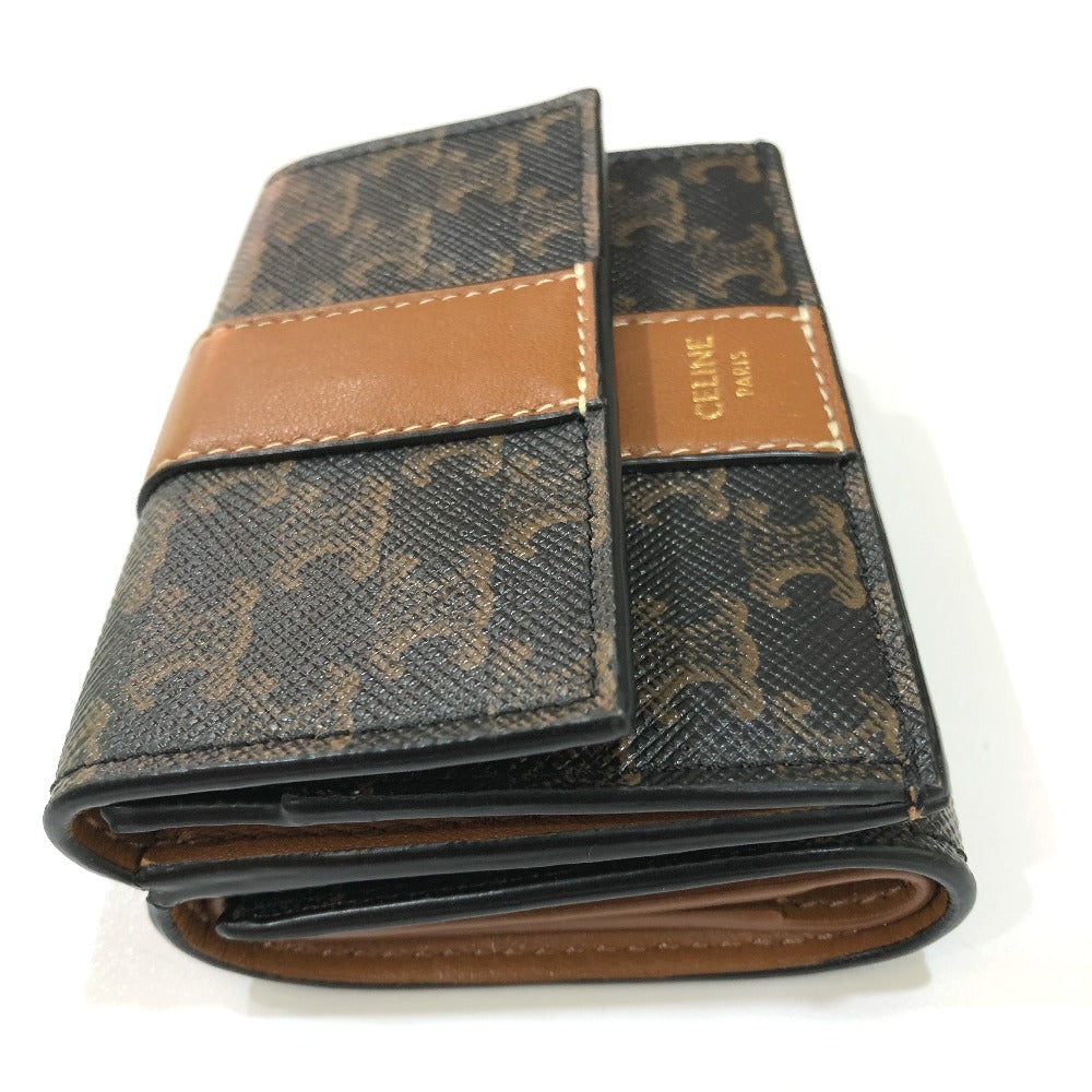 CELINE Triomphe Small Trifold Compact Wallet, PVC/Leather, Women's, Brown