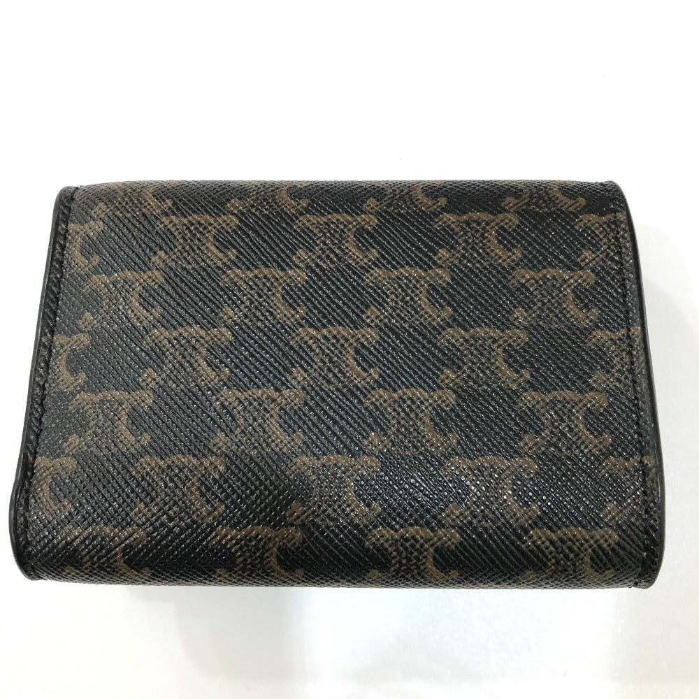 CELINE Triomphe Small Trifold Compact Wallet, PVC/Leather, Women's, Brown