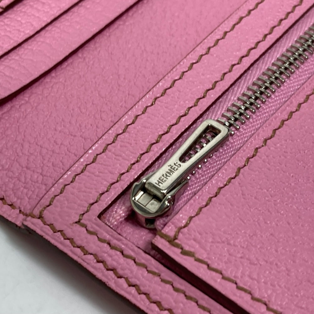 HERMES ロングウォレット H金具 ベアン スフレ 2つ折り 長財布 シェーブル レディース ピンク