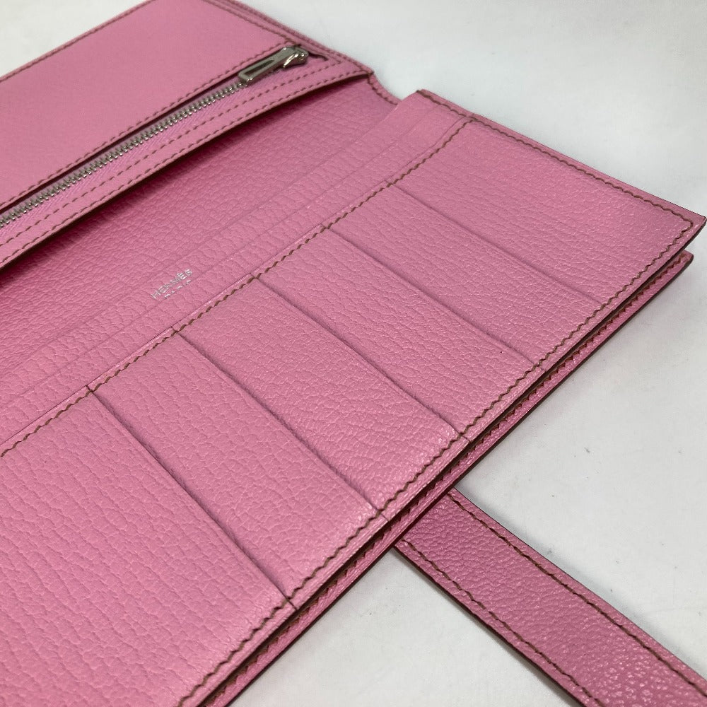 HERMES ロングウォレット H金具 ベアン スフレ 2つ折り 長財布 シェーブル レディース ピンク
