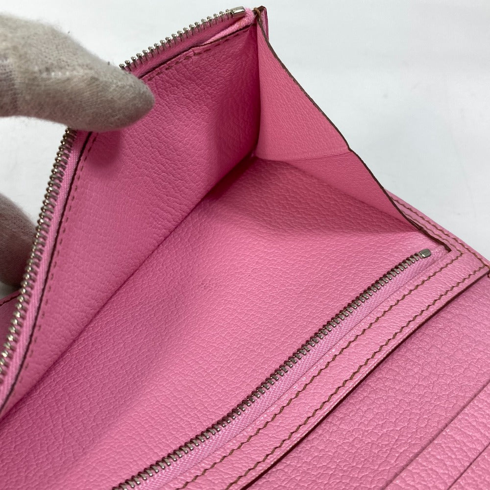 HERMES ロングウォレット H金具 ベアン スフレ 2つ折り 長財布 シェーブル レディース ピンク