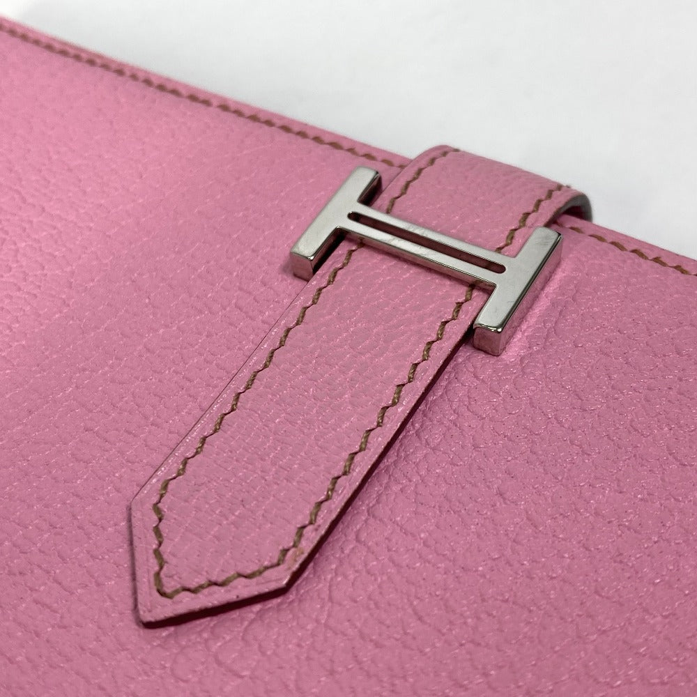 HERMES ロングウォレット H金具 ベアン スフレ 2つ折り 長財布 シェーブル レディース ピンク