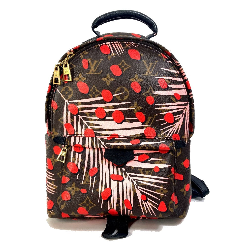 LOUIS VUITTON M41981 Monogram Palm Springs PM Jungle Dot Backpack in Monogram Canvas, Women's, Brown, Pink, and Red