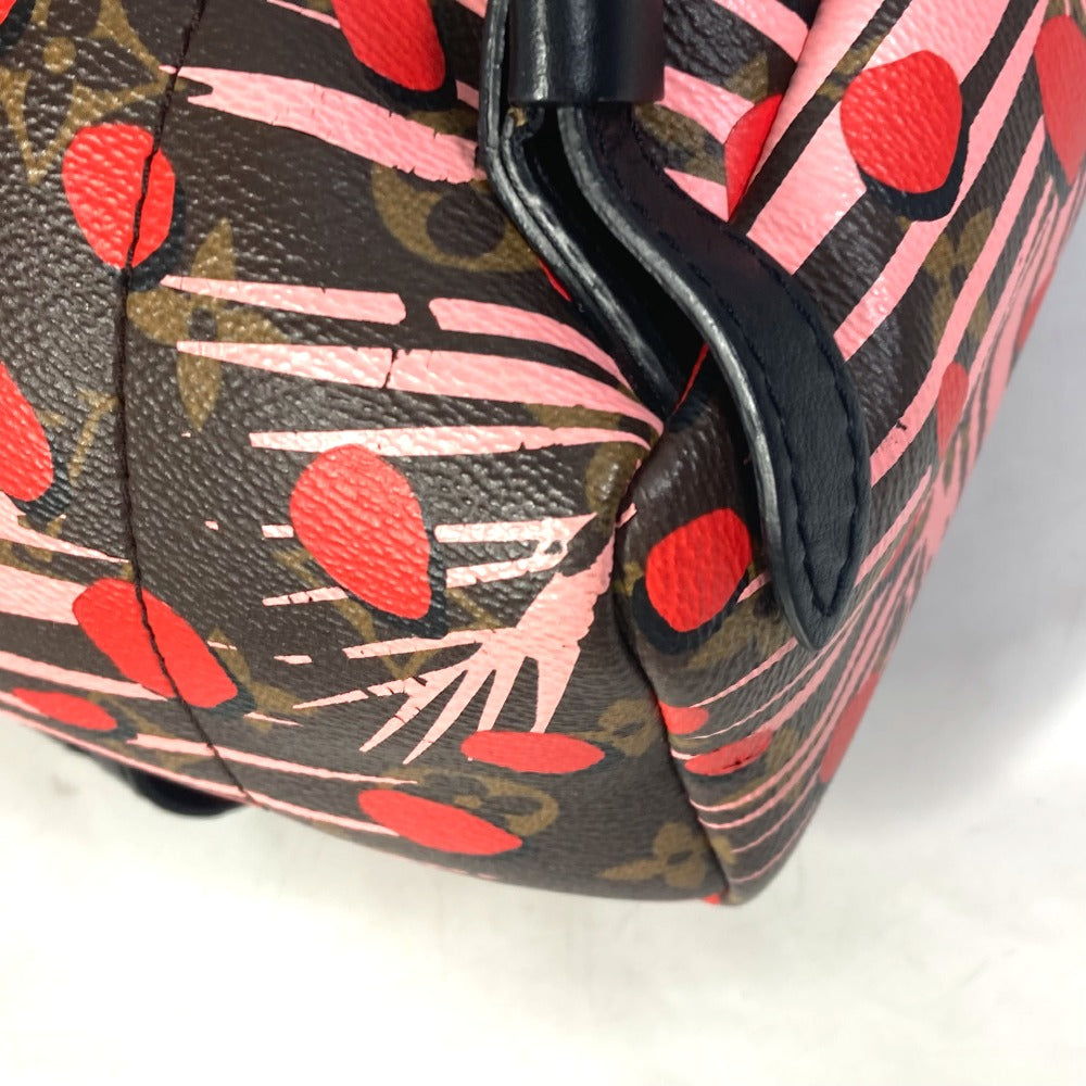 LOUIS VUITTON M41981 Monogram Palm Springs PM Jungle Dot Backpack in Monogram Canvas, Women's, Brown, Pink, and Red