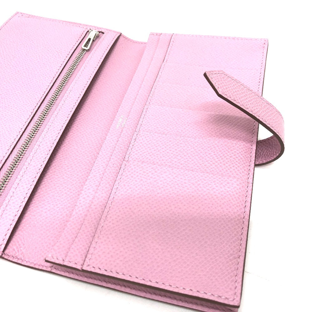 HERMES H hardware, Bearn soufflet bifold long wallet, Epsom leather, women's, Mauve Sylvestre (estimated), pink