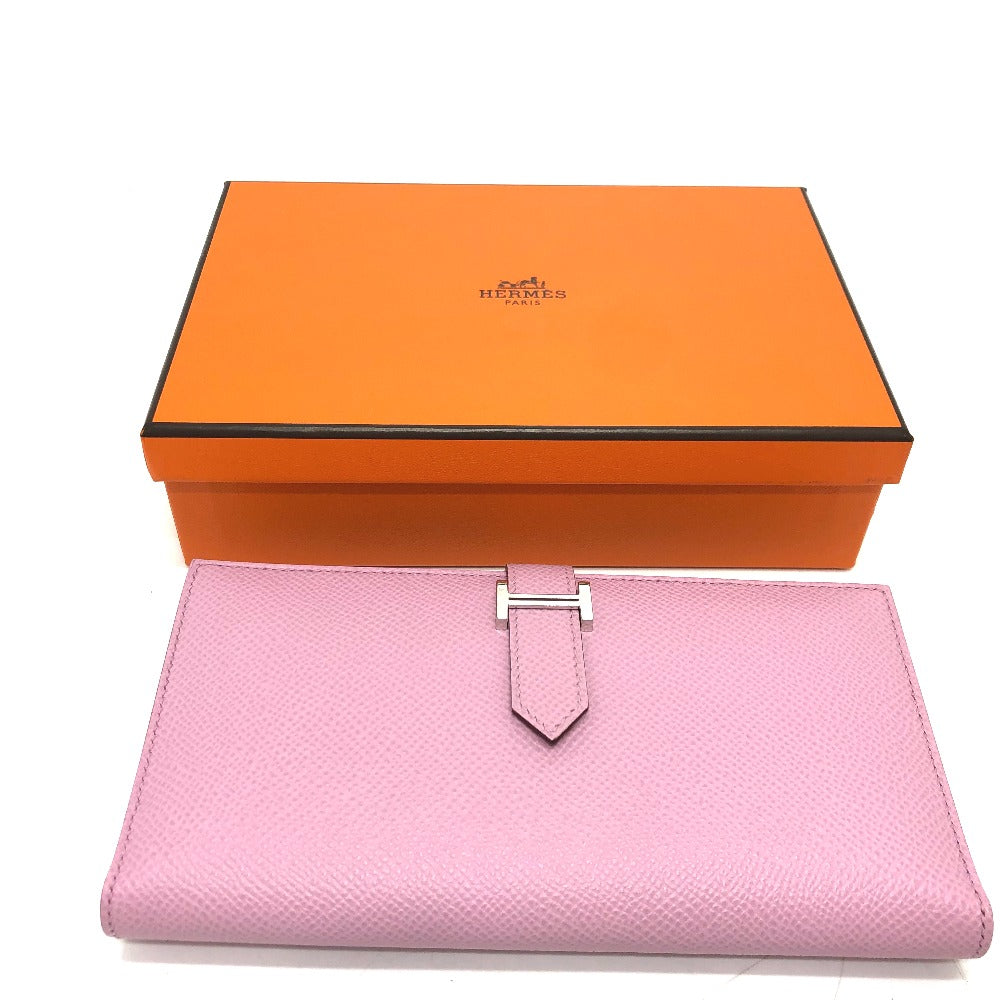 HERMES H hardware, Bearn soufflet bifold long wallet, Epsom leather, women's, Mauve Sylvestre (estimated), pink