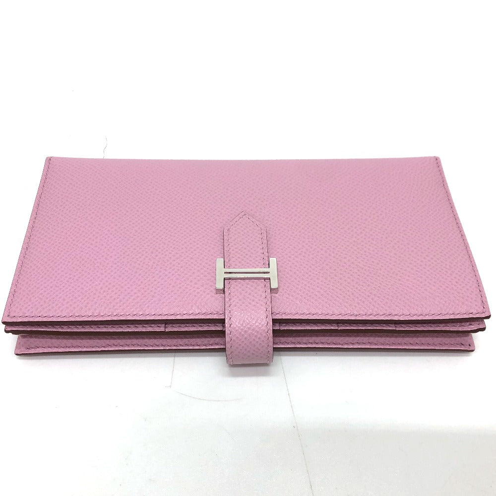 HERMES H hardware, Bearn soufflet bifold long wallet, Epsom leather, women's, Mauve Sylvestre (estimated), pink