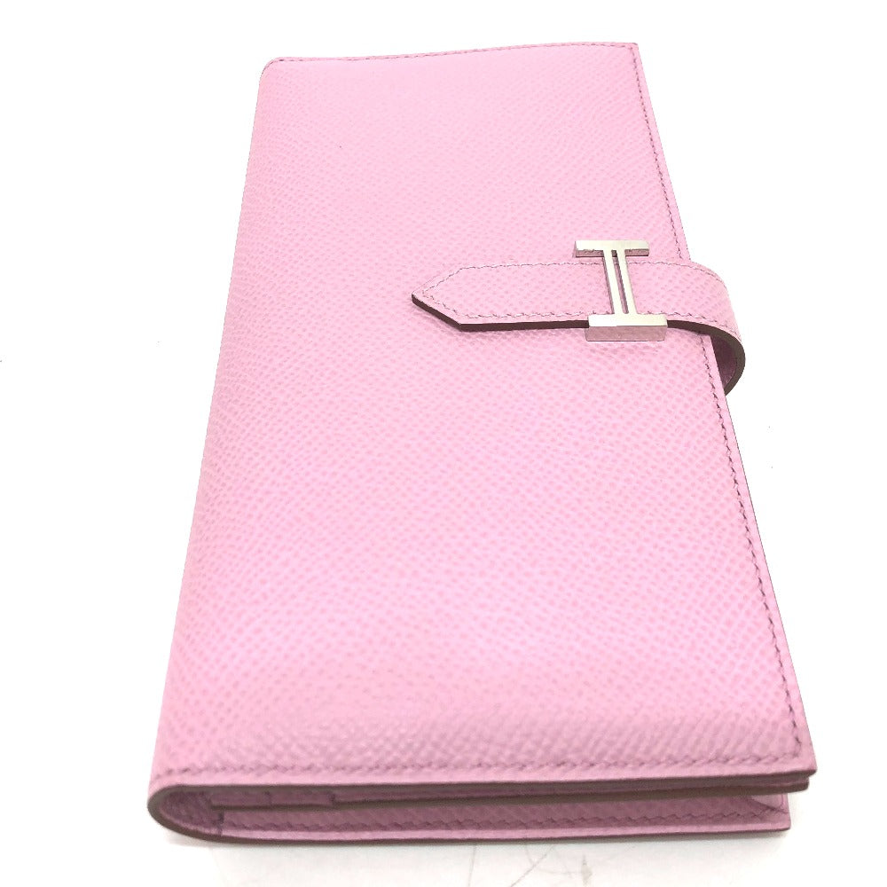 HERMES H hardware, Bearn soufflet bifold long wallet, Epsom leather, women's, Mauve Sylvestre (estimated), pink